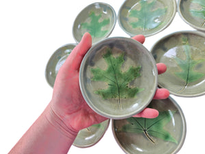 pottery dish made of recycled materials with leaf impressions, FREE SHIPPING, small ceramic dish