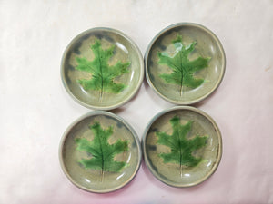 pottery dish made of recycled materials with leaf impressions, FREE SHIPPING, small ceramic dish