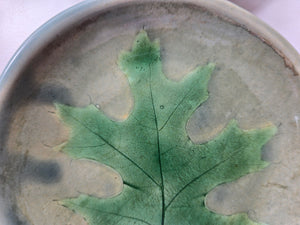 pottery dish made of recycled materials with leaf impressions, FREE SHIPPING, small ceramic dish