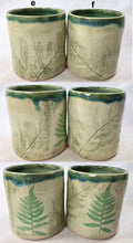 Load image into Gallery viewer, pottery cup &quot;highball glass&quot; with fern impression, FREE SHIPPING, ceramic cup
