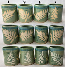 Load image into Gallery viewer, pottery cup &quot;highball glass&quot; green with ferns, FREE SHIPPING, ceramic cup
