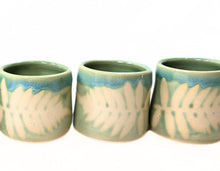 Load image into Gallery viewer, pottery cup &quot;shot glass&quot; green with fern, FREE SHIPPING, ceramic cup
