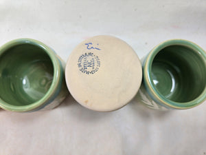 pottery cup "shot glass" green with fern, FREE SHIPPING, ceramic cup