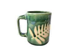 Load image into Gallery viewer, pottery mug green with fern, FREE SHIPPING, handmade ceramic mug
