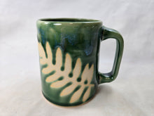 Load image into Gallery viewer, pottery mug green with fern, FREE SHIPPING, handmade ceramic mug
