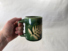 Load image into Gallery viewer, pottery mug green with fern, FREE SHIPPING, handmade ceramic mug
