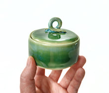 Load image into Gallery viewer, ceramic jar green, FREE SHIPPING, handmade pottery cannister
