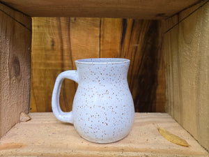 pottery mug, speckled white with curvy sides, FREE SHIPPING, handmade ceramic mug