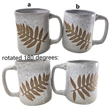 Load image into Gallery viewer, pottery mug, speckled white with ferns, FREE SHIPPING
