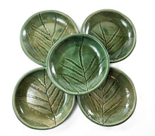 Load image into Gallery viewer, pottery dish green with ferns, FREE SHIPPING, small ceramic dish
