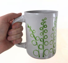 Load image into Gallery viewer, pottery mug, white with green ferns FREE SHIPPING, handmade ceramic mug handpainted
