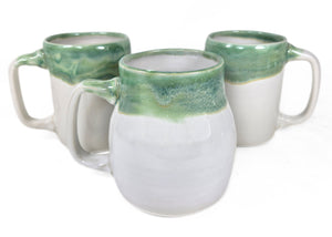pottery mug, white and green, FREE SHIPPING, handmade ceramic mug