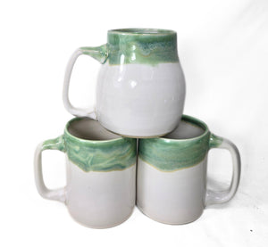 pottery mug, white and green, FREE SHIPPING, handmade ceramic mug
