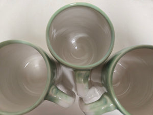 pottery mug, white and green, FREE SHIPPING, handmade ceramic mug