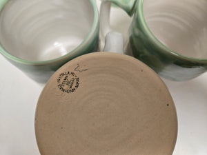 pottery mug, white and green, FREE SHIPPING, handmade ceramic mug