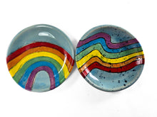 Load image into Gallery viewer, pottery dish rainbow with blue background, FREE SHIPPING, small ceramic dish
