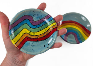 pottery dish rainbow with blue background, FREE SHIPPING, small ceramic dish
