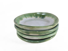 Load image into Gallery viewer, pottery dish, white with green rim, FREE SHIPPING, small ceramic dish

