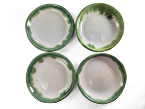 pottery dish, white with green rim, FREE SHIPPING, small ceramic dish