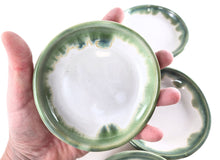 Load image into Gallery viewer, pottery dish, white with green rim, FREE SHIPPING, small ceramic dish
