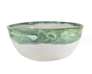 pottery bowl, serving bowl white with green rim, FREE SHIPPING