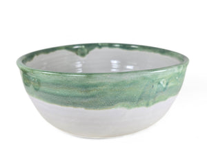 pottery bowl, serving bowl white with green rim, FREE SHIPPING
