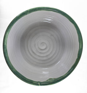 pottery bowl, serving bowl white with green rim, FREE SHIPPING