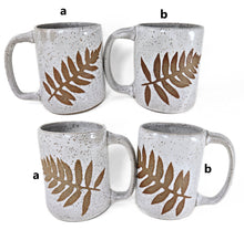 Load image into Gallery viewer, pottery mug, speckled white with ferns, FREE SHIPPING
