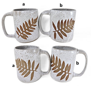 pottery mug, speckled white with ferns, FREE SHIPPING
