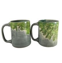 Load image into Gallery viewer, pottery mug made of recycled materials with leaf impressions, FREE SHIPPING, handmade ceramic mug

