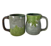 Load image into Gallery viewer, pottery mugs made of recycled materials with leaf impressions, handmade ceramic mug
