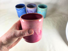 Load image into Gallery viewer, purple pink blue or aqua pottery cups "highball glass", ceramic cup jewel tones
