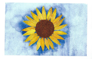 watercolor sunflower PRINT "Blue and Yellow" - Ukraine fundraiser
