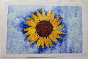 watercolor sunflower PRINT "Blue and Yellow" - Ukraine fundraiser