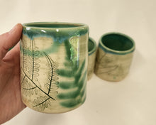 Load image into Gallery viewer, small pottery cup - FREE SHIPPING - wheel-thrown &amp; fern-impressed
