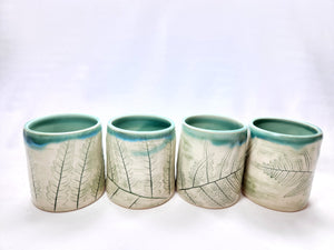 small pottery cup - FREE SHIPPING - wheel-thrown & fern-impressed