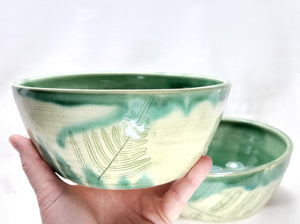 pottery soup bowl - FREE SHIPPING - handmade ceramic fern bowl