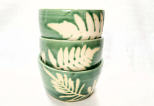 pottery oatmeal bowl - FREE SHIPPING - handmade ceramic green fern bowl