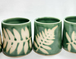 small pottery cup - FREE SHIPPING - wheel-thrown green fern ceramic cups