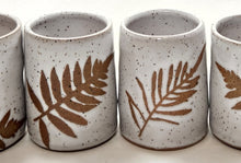 Load image into Gallery viewer, pottery shot glass - FREE SHIPPING - speckled white with ferns
