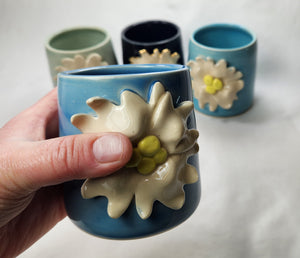 small pottery cup - FREE SHIPPING - wheel thrown with sculpted flower